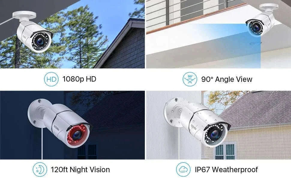 ZOSI 1080P 2MP Wired Bullet CCTV Camera with 120ft Night Vision-Black / Australia