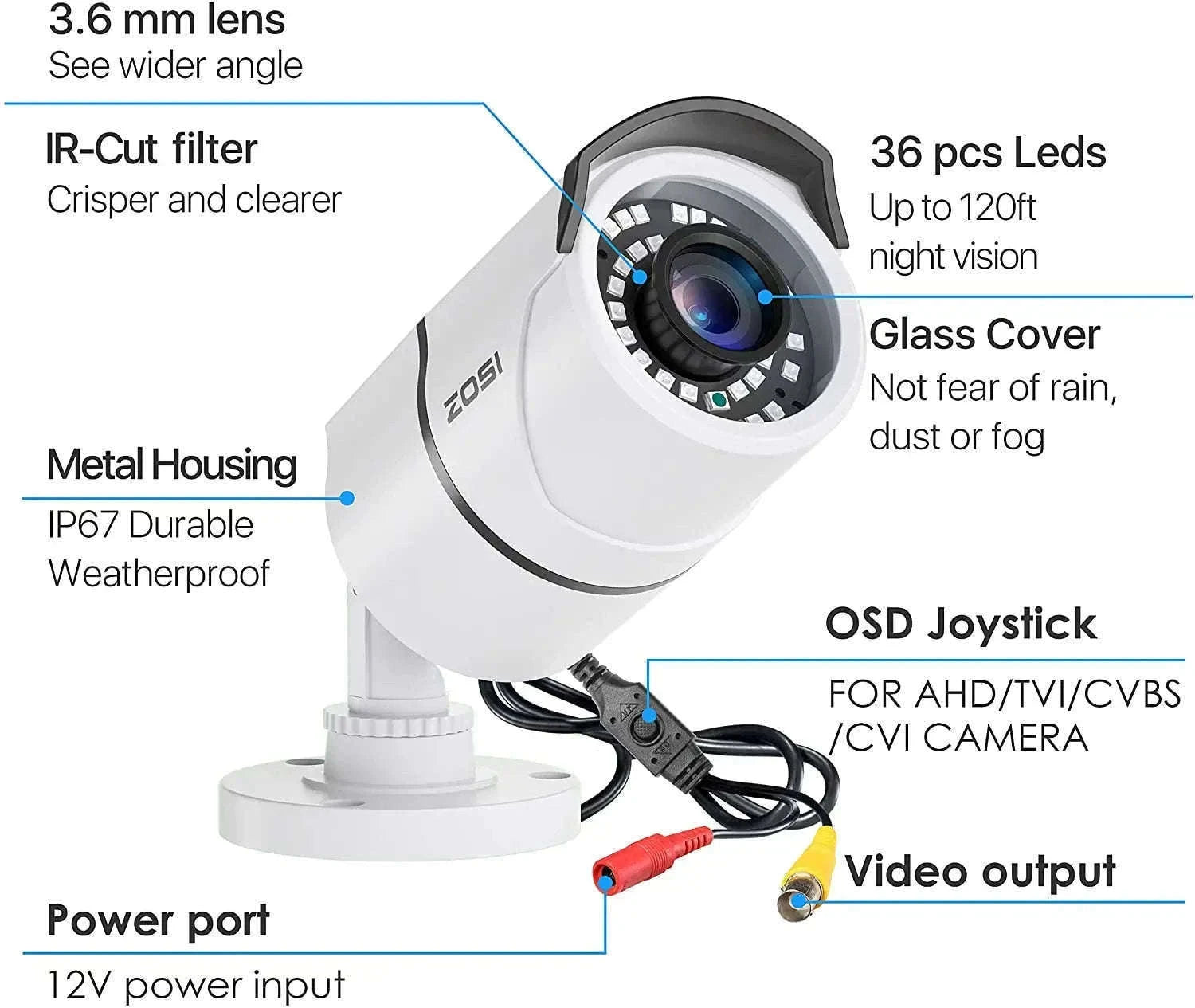 ZOSI 1080P 2MP Wired Bullet CCTV Camera with 120ft Night Vision-Black / Australia