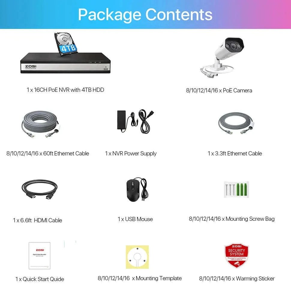 ZOSI 16-Channel 8MP PoE Security Camera System with 4TB HDD-16CH 5MP and 12 Cam / Poland / 4T