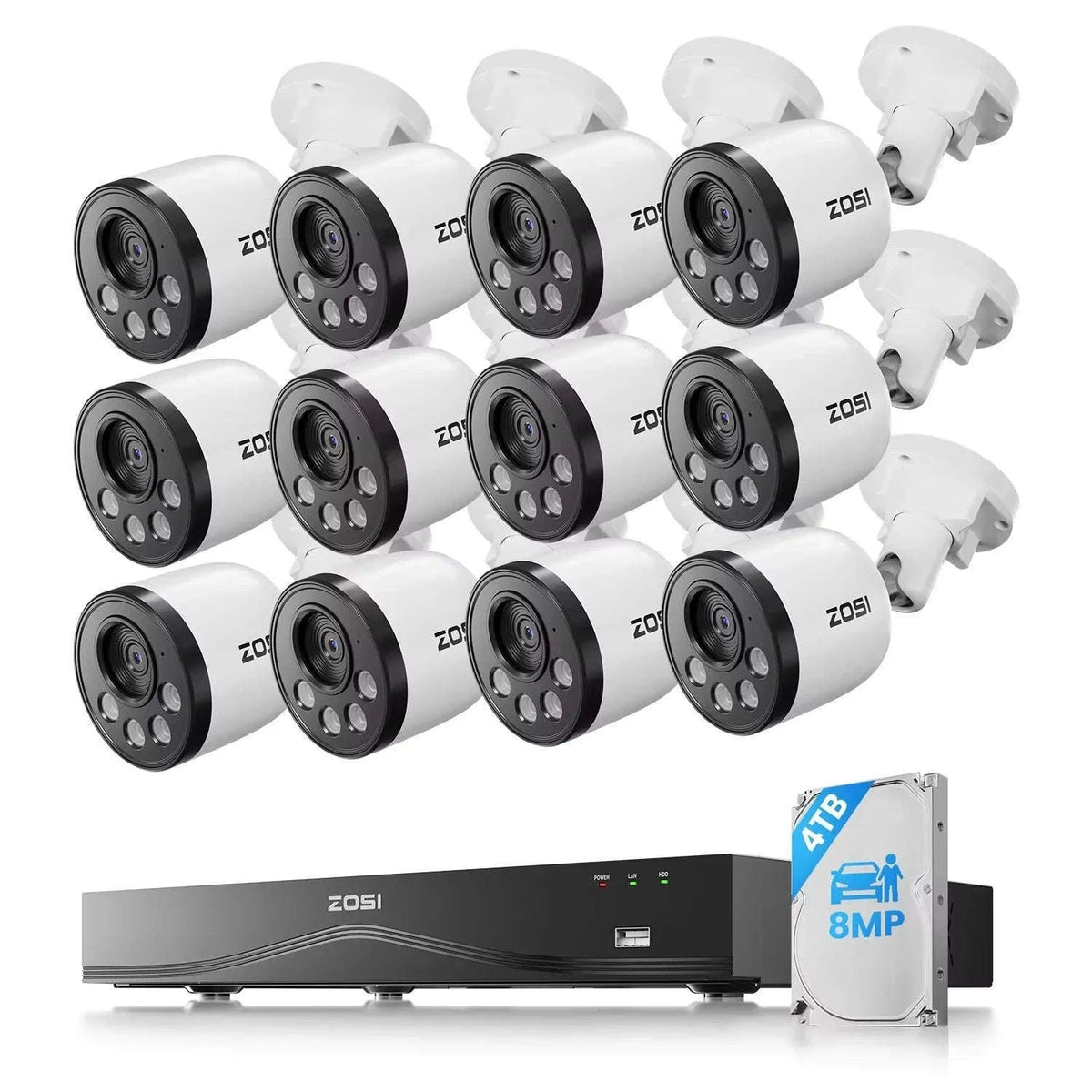 ZOSI 16CH 4K PoE CCTV System with 4TB HDD and 8MP Cameras-12PCS 8MP Cam 4TB / Australia