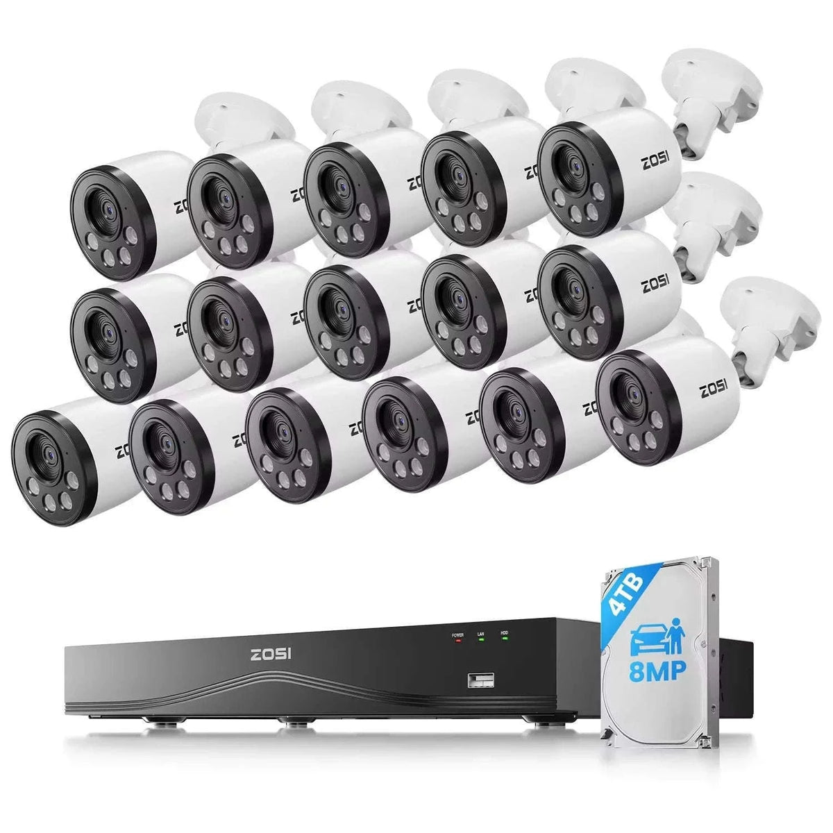 ZOSI 16CH 4K PoE CCTV System with 4TB HDD and 8MP Cameras-12PCS 8MP Cam 4TB / Australia