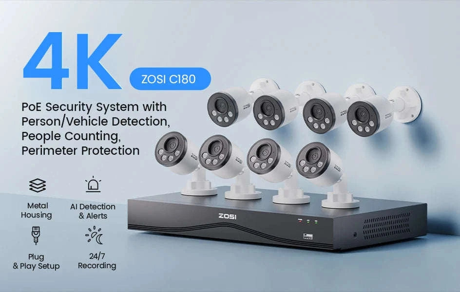 ZOSI 16CH 4K PoE CCTV System with 4TB HDD and 8MP Cameras-12PCS 8MP Cam 4TB / Australia