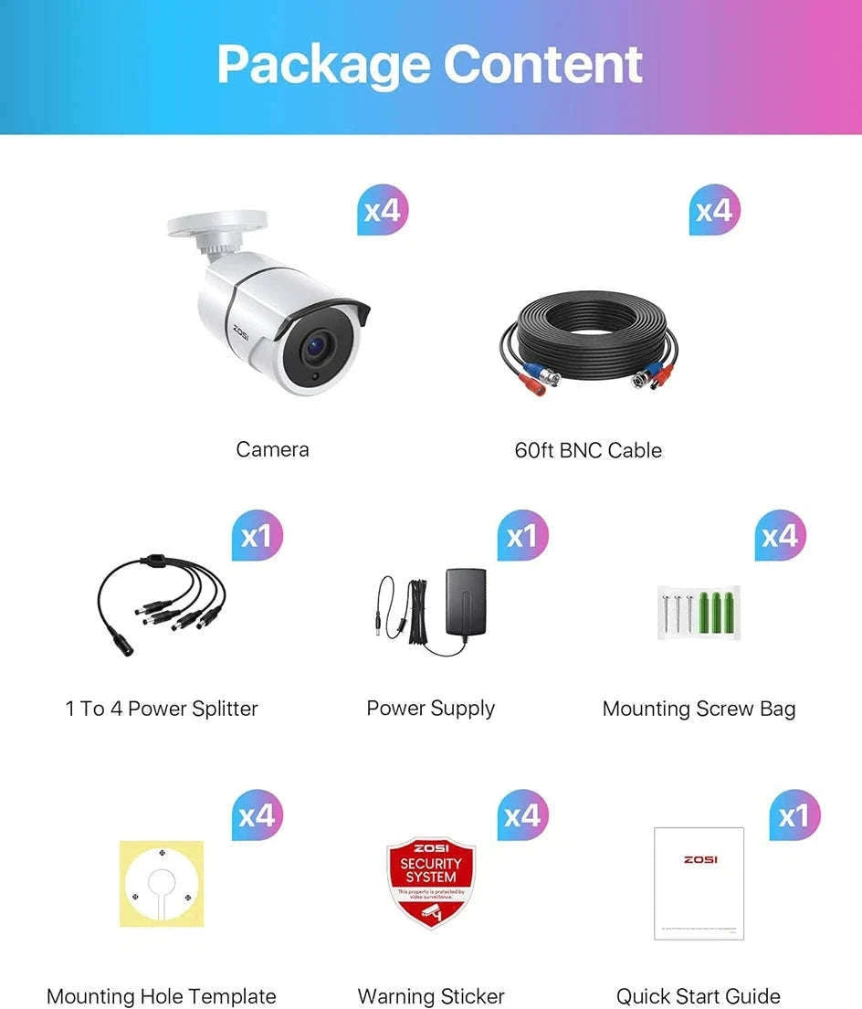 ZOSI 4 Pack 1080P HD-TVI Security Cameras with Audio Recording-white / Poland