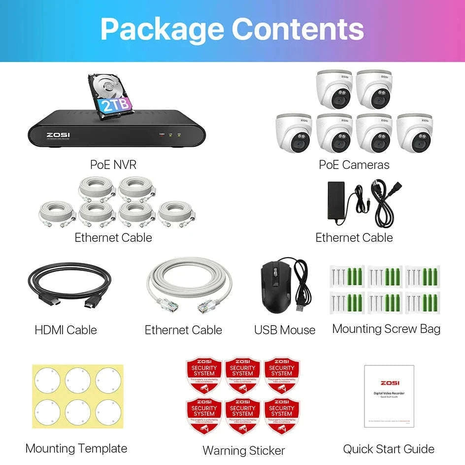 ZOSI 4MP PoE Outdoor Security Camera System with 8CH NVR-8PCS Cameras / spain / 2T