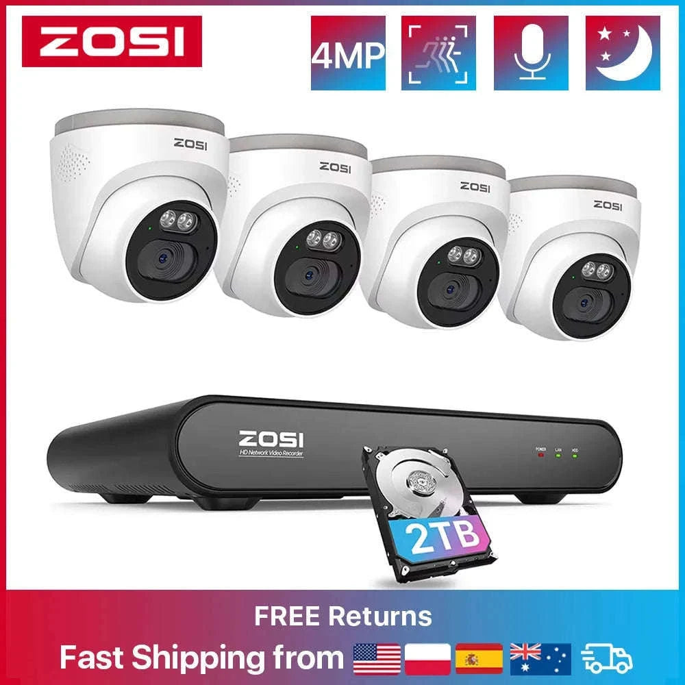 ZOSI 4MP PoE Outdoor Security Camera System with 8CH NVR-8PCS Cameras / spain / 2T