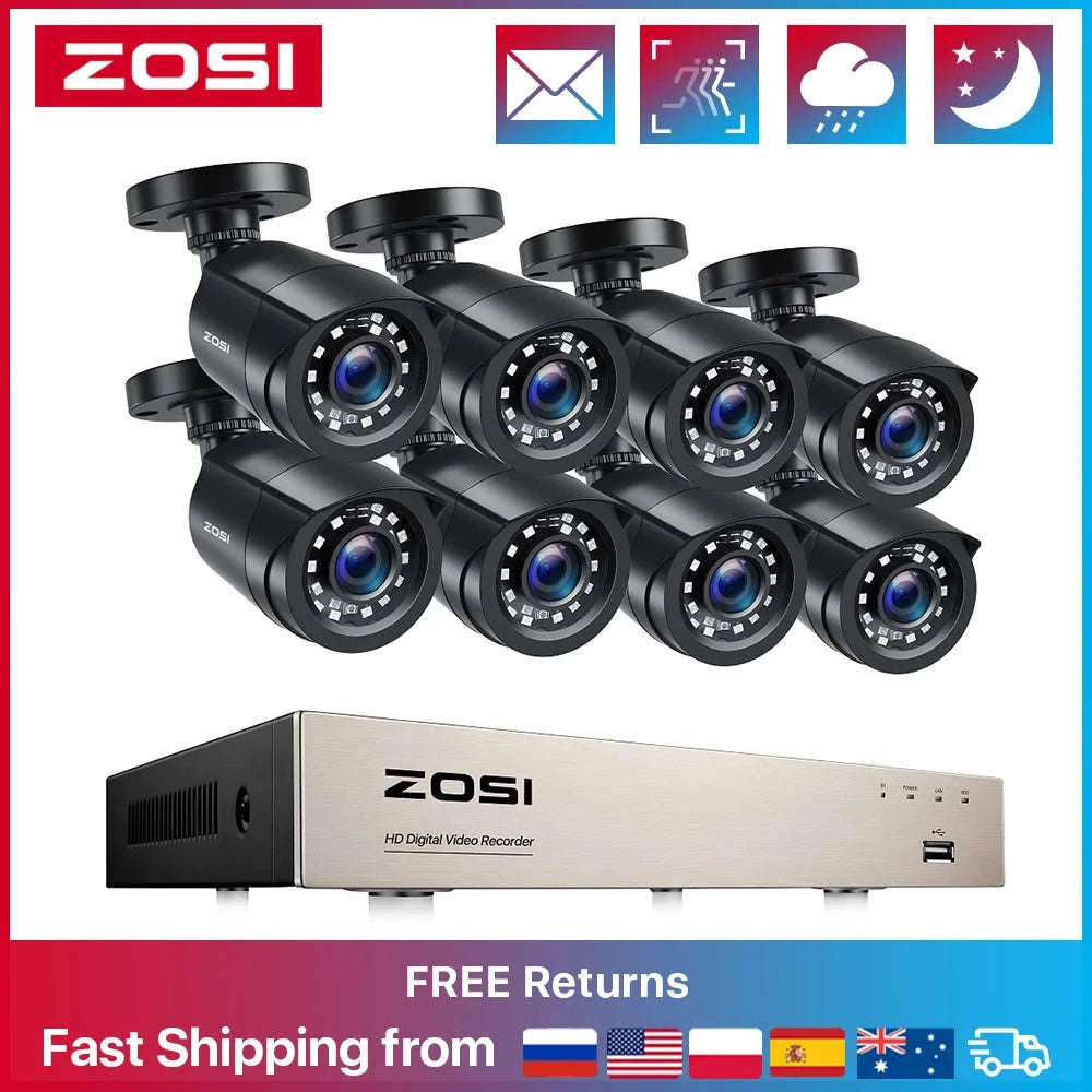 ZOSI 8CH 1080P Wired CCTV Security Camera System with HDD-With 2 Black Cameras / 2T / Russian Federation
