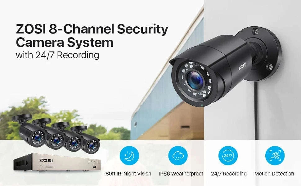 ZOSI 8CH 1080P Wired CCTV Security Camera System with HDD-With 2 Black Cameras / 2T / Russian Federation