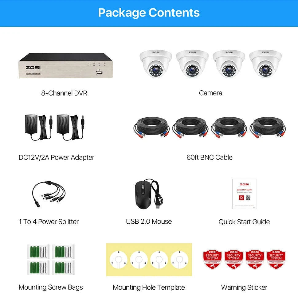 ZOSI 8CH 1080P Wired Security Camera System, 4-Camera Kit-4PCS Cam / 2T / spain