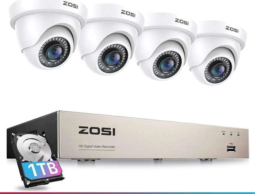 ZOSI 8CH 1080P Wired Security Camera System, 4-Camera Kit-4PCS Cam / 2T / spain