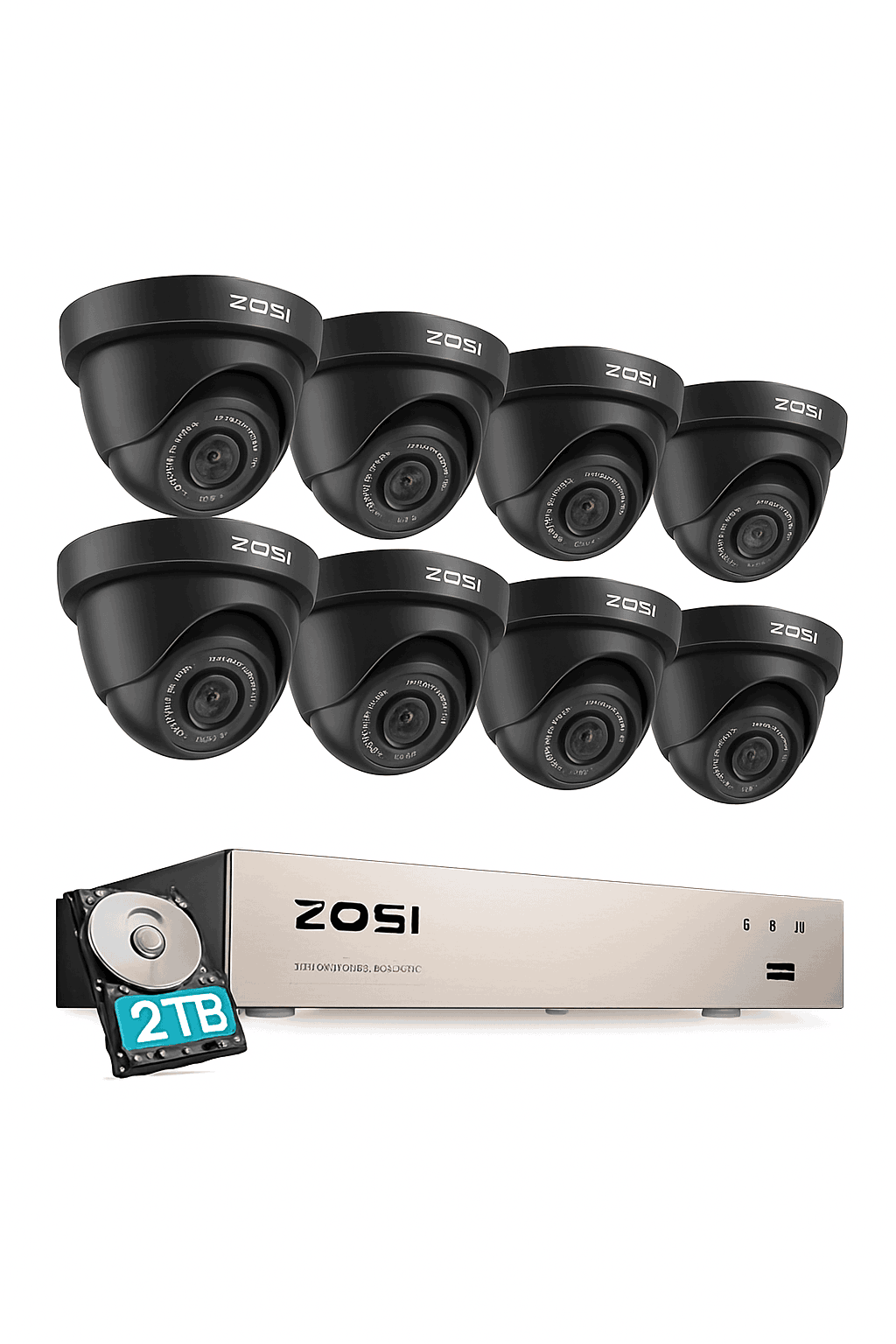 ZOSI 8CH 1080P Wired Security Camera System with 8 Dome Cameras-Black / None / Poland