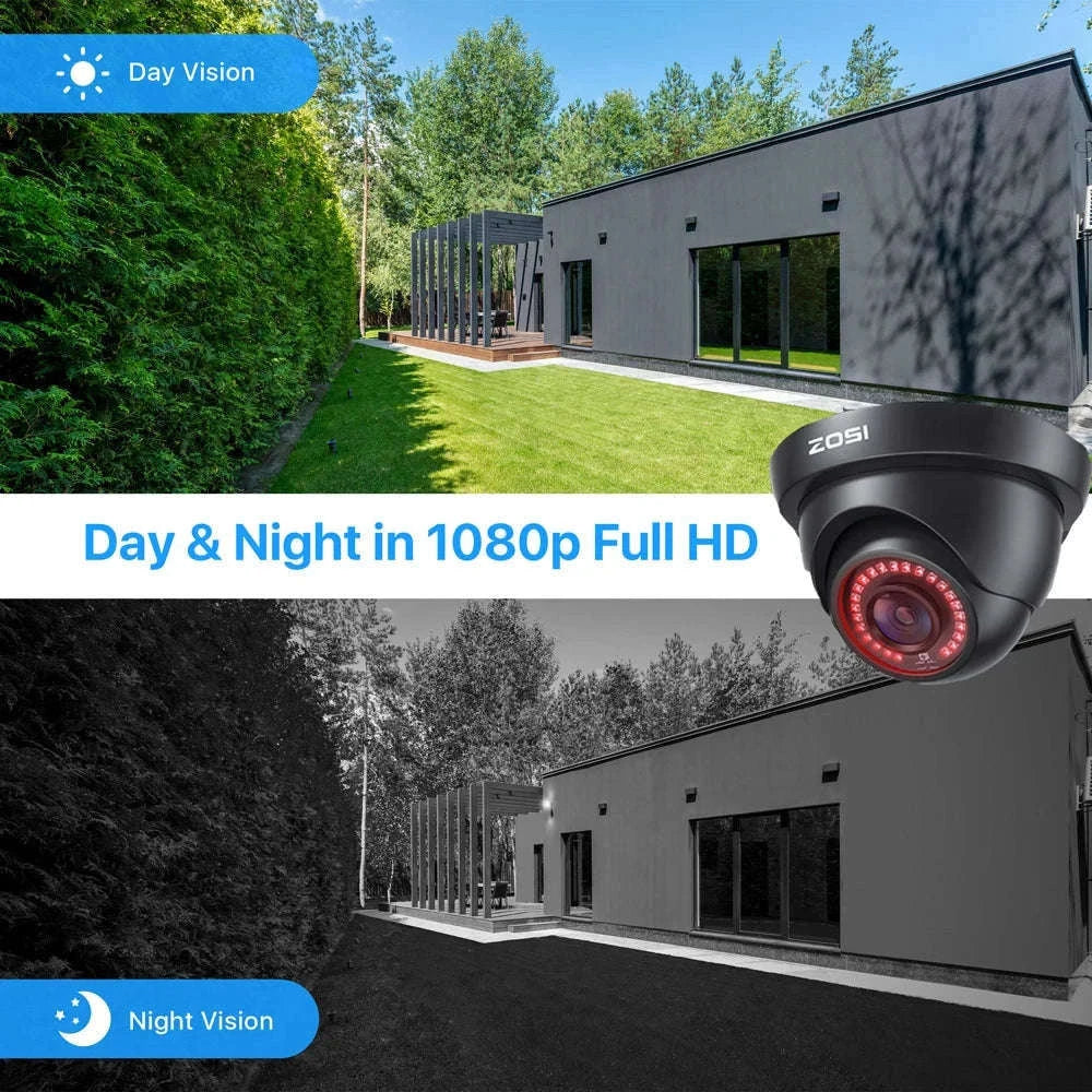 ZOSI 8CH 1080P Wired Security Camera System with 8 Dome Cameras-Black / None / Poland