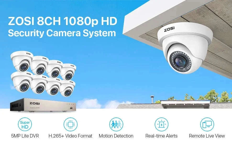 ZOSI 8CH 1080P Wired Security Camera System with 8 Weatherproof Cams-8 Cameras / 2T / United States