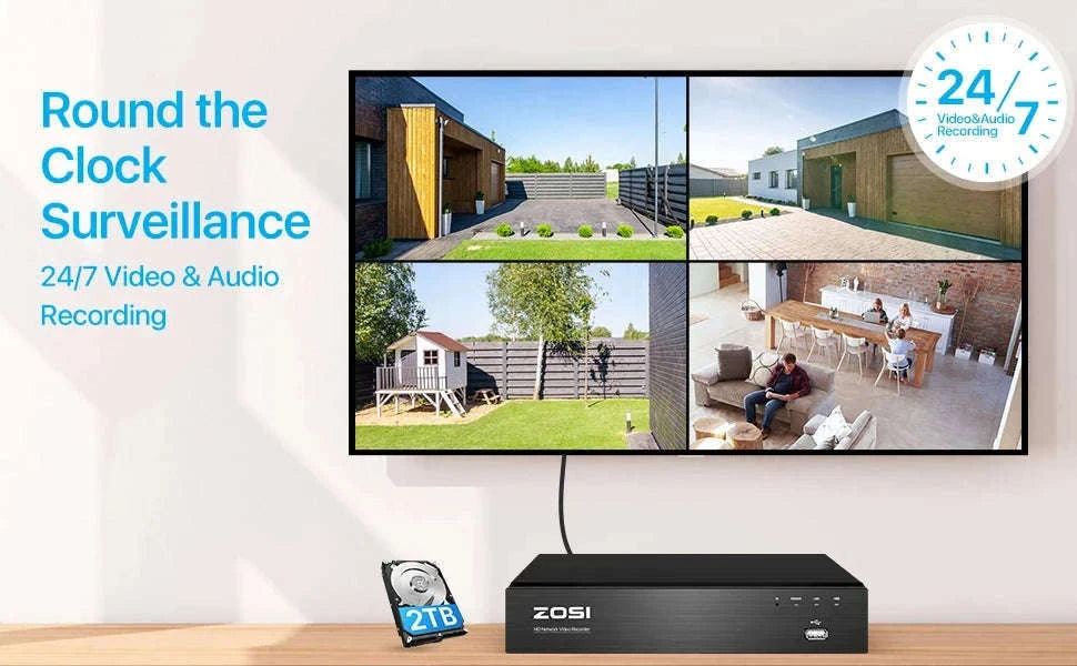 ZOSI 8CH 4K PoE Security Camera System with AI Detection-4PCS 8MP Cameras / Poland / None
