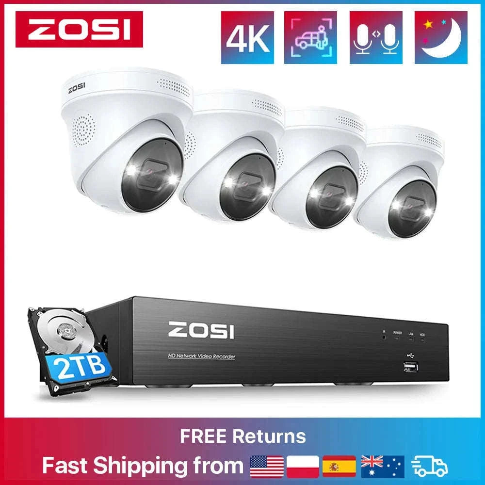 ZOSI 8CH 4K PoE Security Camera System with AI Detection-4PCS 8MP Cameras / Poland / None