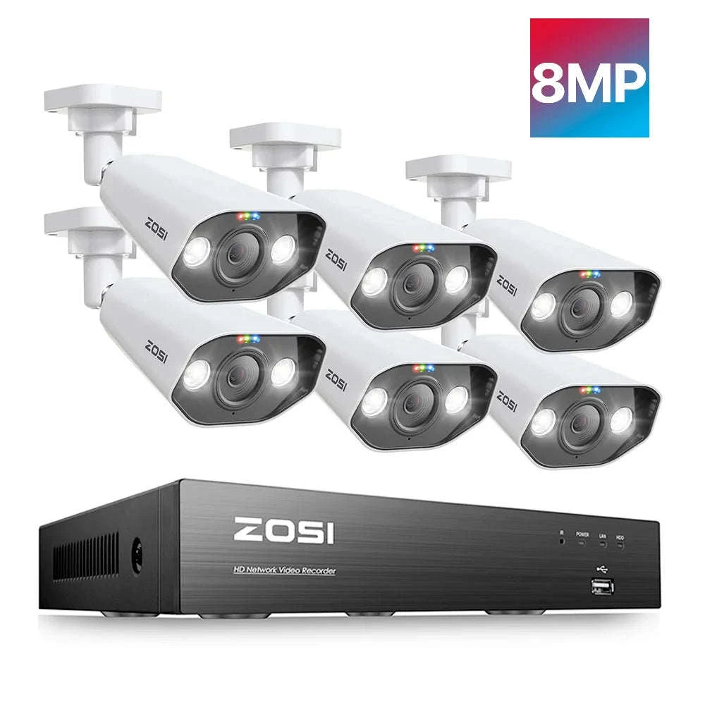 ZOSI 8MP 8CH PoE NVR Security Camera System with Siren and Audio-8CH NVR x 4Cams / Australia / 2T