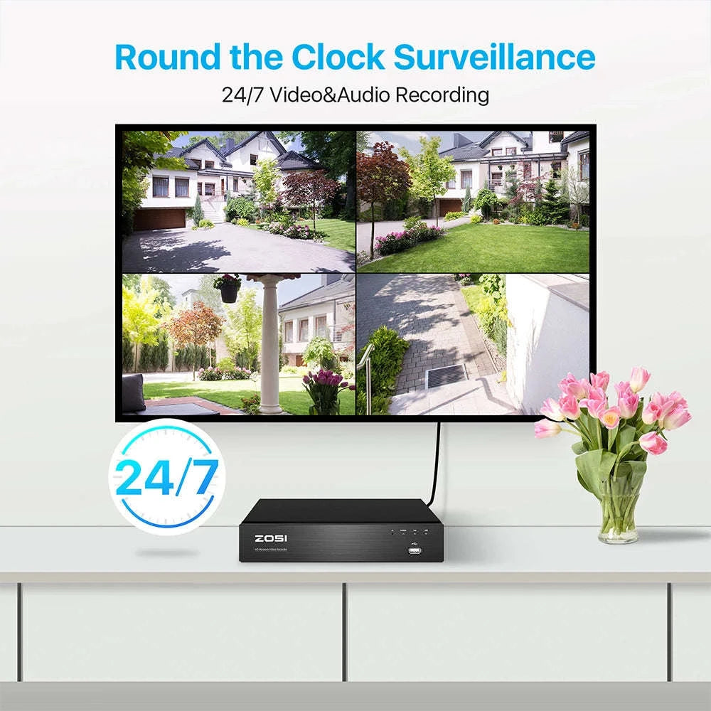 ZOSI 8MP 8CH PoE NVR Security Camera System with Siren and Audio-8CH NVR x 4Cams / Australia / 2T