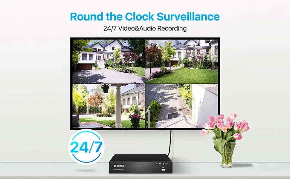 ZOSI 8MP 8CH PoE NVR Security Camera System with Siren and Audio-8CH NVR x 4Cams / Australia / 2T