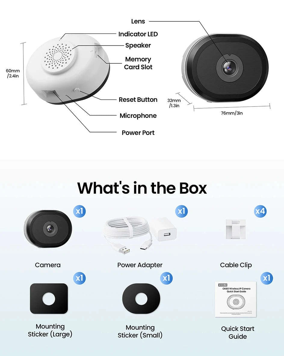 ZOSI C680 2K Window Security Camera with Full-Color Night Vision-C680-1PACK / Poland