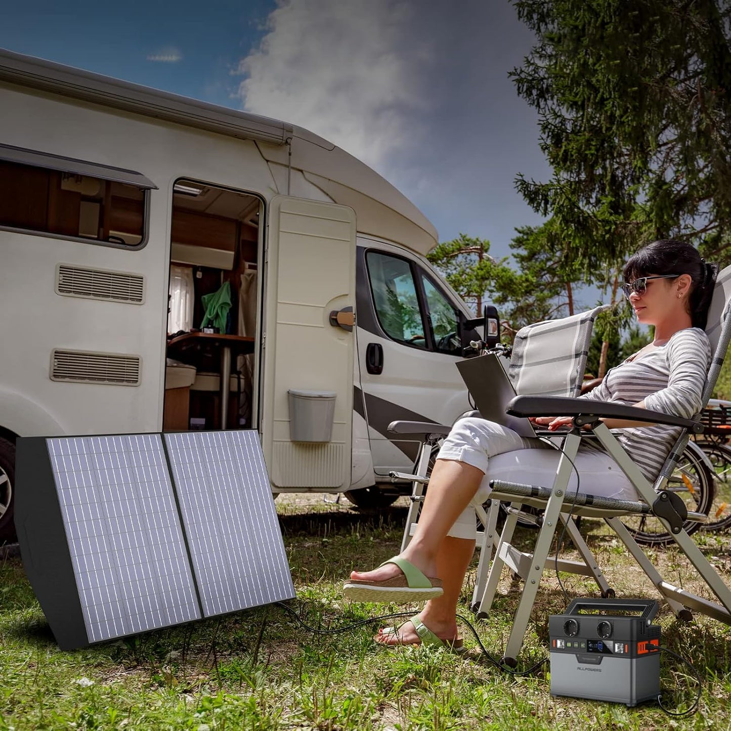 ALLPOWERS S300 Centrale elettrica portatile con 1 pannello solare da 100 W, generatori di corrente mobili da 288 Wh / 78000 mAh Batteria da 300 W Accumulo di energia mobile per feste in giardino Viaggi Camping Camper Emergenza