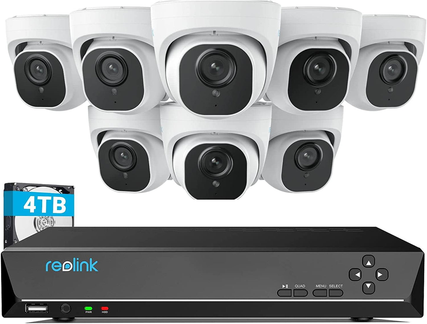 Advanced Surveillance kIT: 8pcs H.265 4K PoE Cameras with Person/Vehicle Detection, 16CH NVR (8MP/4K) and 4TB HDD for 24/7 Recording - RLK16-800D8